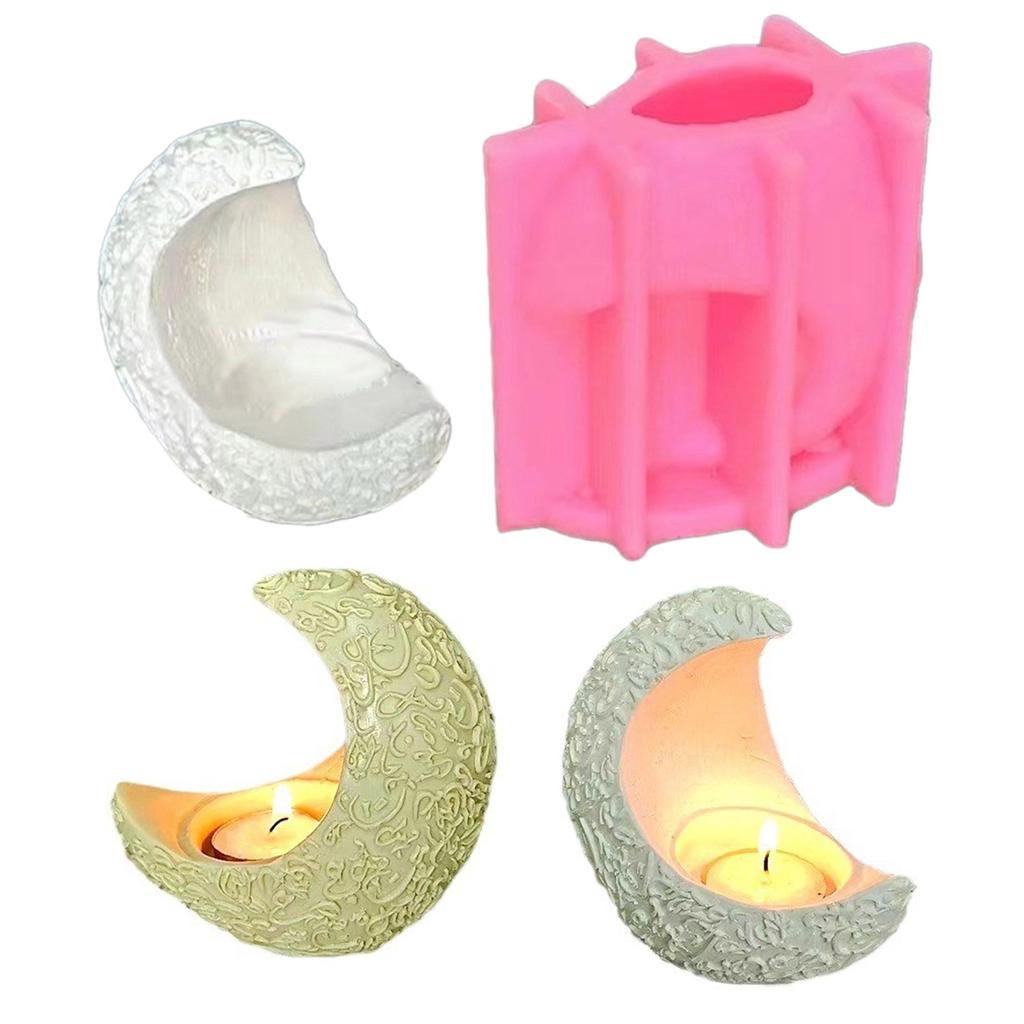 Moon Shaped Candlestick Mold Moon Crystal Epoxy Resin Silicone Mold DIY Half-Moon Candle Holder Molds Home Decorations