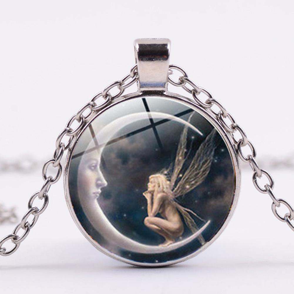 BLUELANS NECKLACE Wonderful Glass Pendant Chain Necklace Moon Angel Jewelry Vintage Cabochon Sweater Women Present