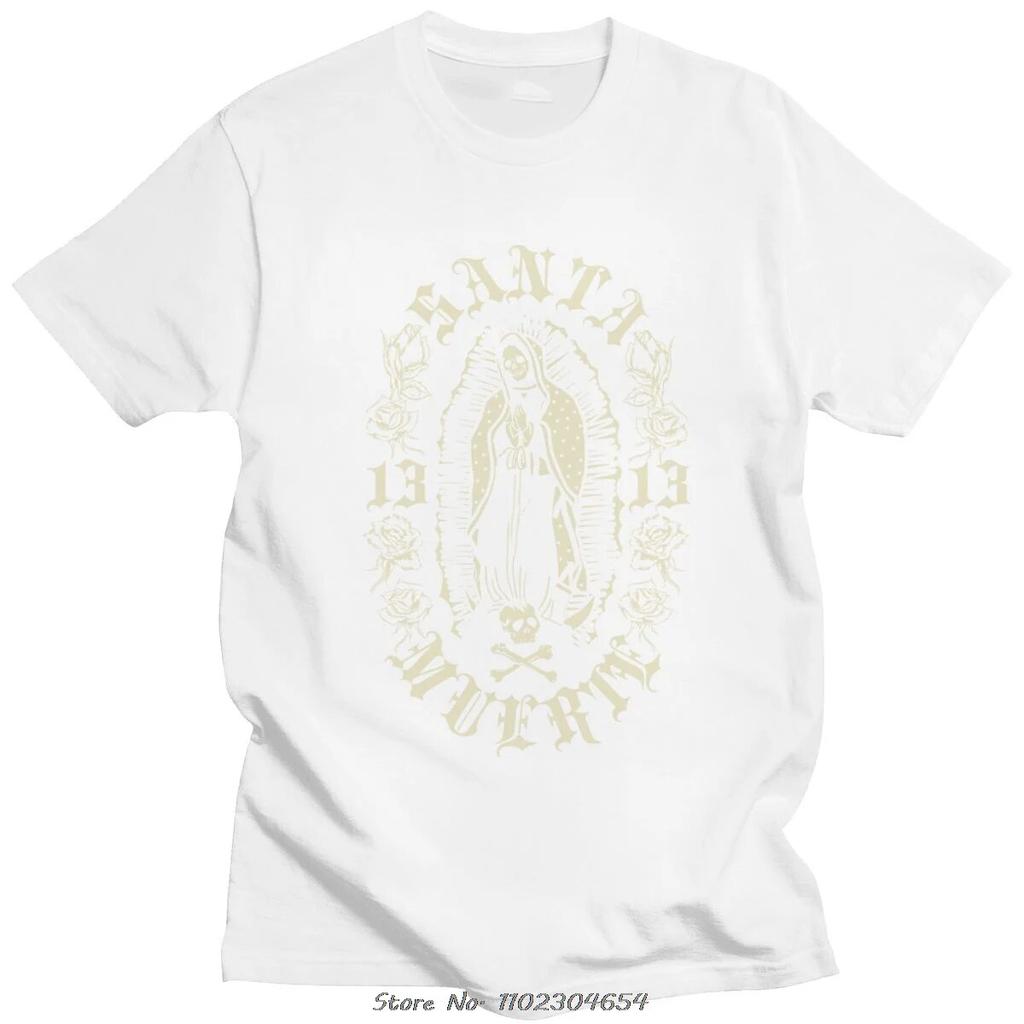 Готические футболки Santa Muerte 13, унисекс, хлопковая футболка Lady of Holy Death, мексиканская футболка с черепом, уличная футболка с короткими рукавами в стиле хип-хоп