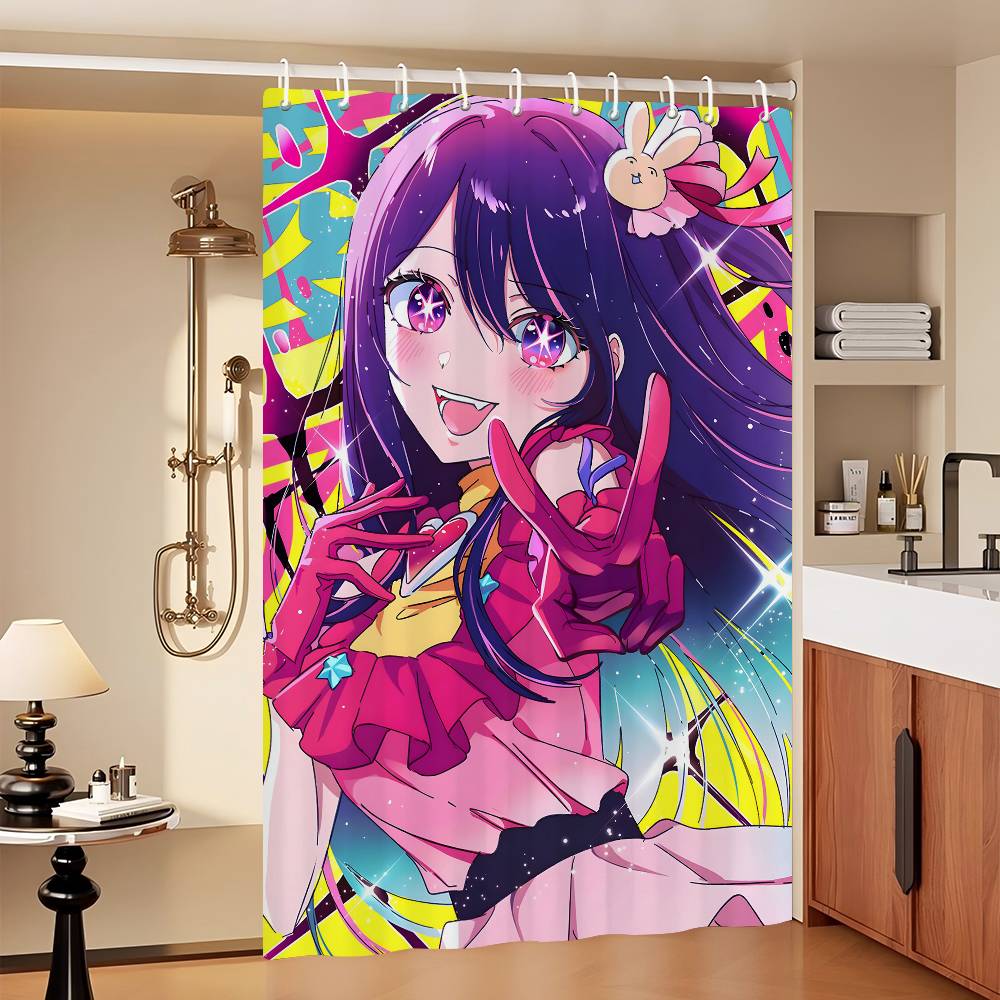 Oshi No Ko Anime Ai Hoshino Simple Bathroom Shower Curtain Shielding Partition Shower Curtain Quick Dry Can Be Scrubable Light