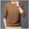 Осенняя новинка, футболка с длинными рукавами, мужская однотонная рубашка для отца среднего возраста, мужской универсальный свитер с круглым вырезом