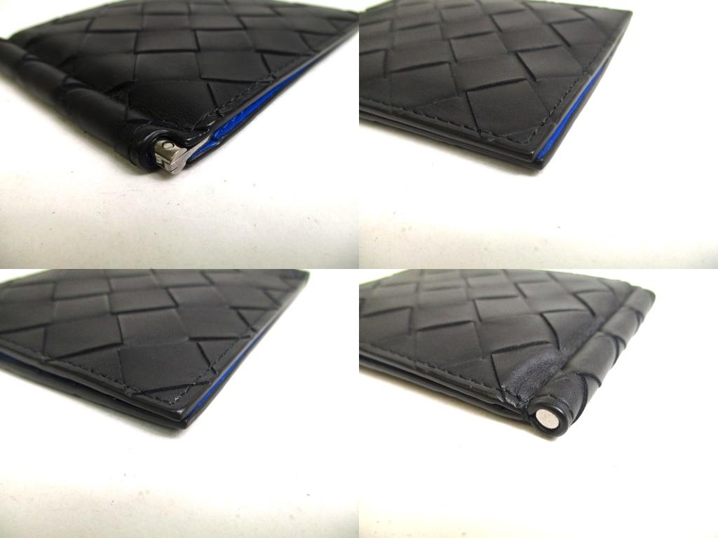 Оригинальный кожаный кошелек для купюр BOTTEGA VENETA Intrecciato черного и синего цвета #a469, восстановленный