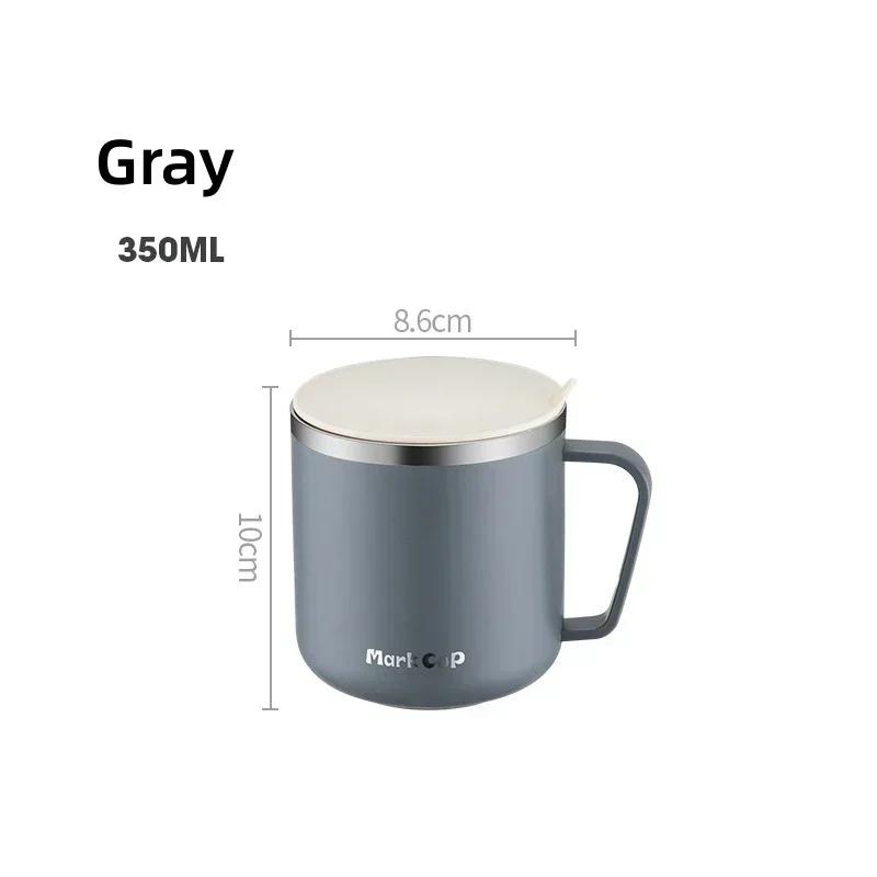 304 Stainless Steel Coffee Mugs Double Wall Portable Heat Insulation Anti-fall Afternoon Tea Cup with Cover and Handle Water Mug