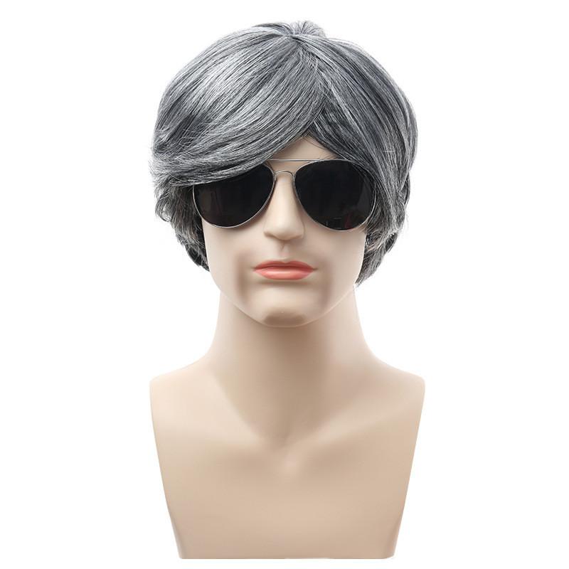 Аутентичный костюм дедушки с серым париком, аксессуарами для бороды и тростью для праздничных торжеств