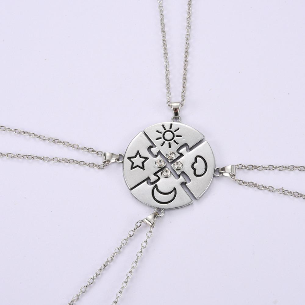 4pcs/set Rhinestone Jigsaw BFF Necklace Jewelry Set Sun Moon Cloud Star Necklace Gift