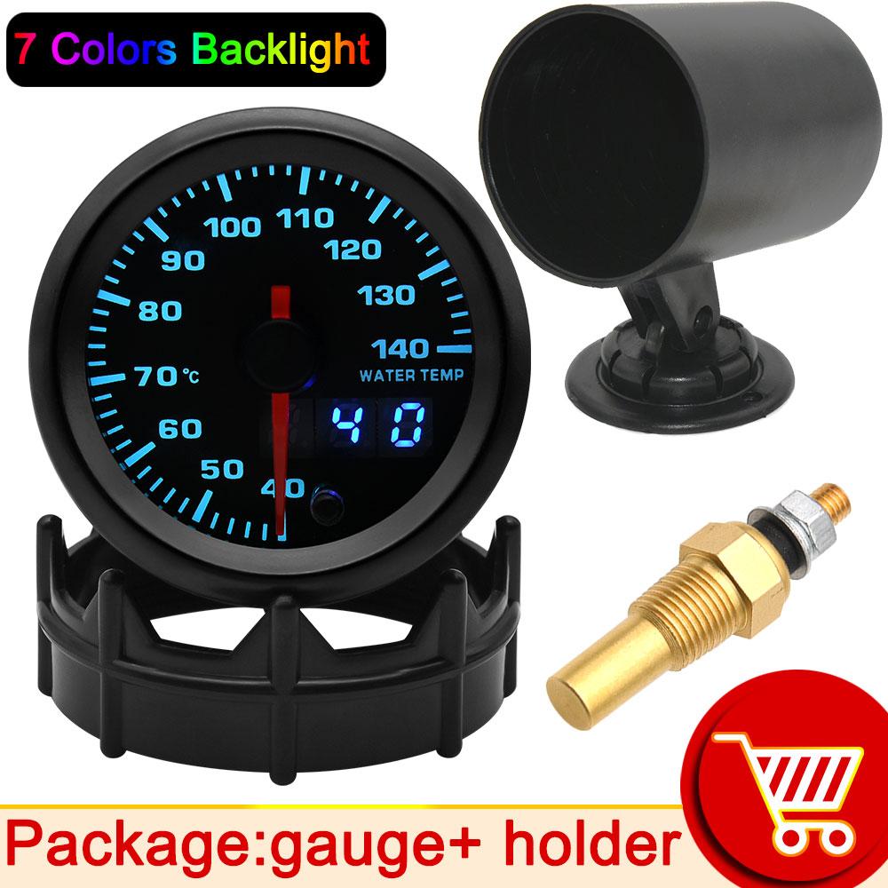 HD 52mm Water Temp Gauge High Speed Stepper Motor 7 Colors LED Dual Display Racing Auto Water Temperature Meter 40-140 Celsius