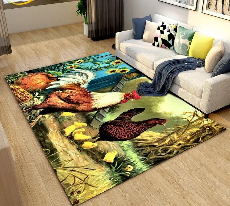 3D Петух и Курица Ковер Курица Спальня Полное Покрытие Ковер для Гостиной Устойчивый к Загрязнениям Легкий в Уходе Мягкий Коврик для Кухни Декор