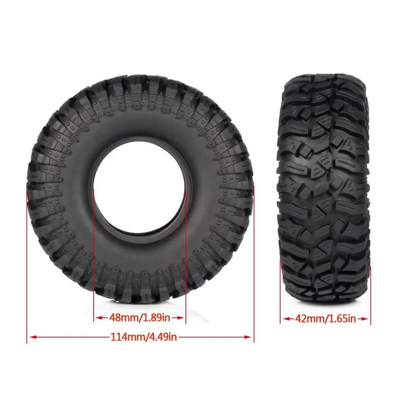 4Pcs 1.9 Inch Rubber Rock Crawler Tires 114mm Tyre for 1/10 RC Car Axial SCX10 90046 TRX4 Capra Redcat Gen8 YIKONG WRAITH RR10