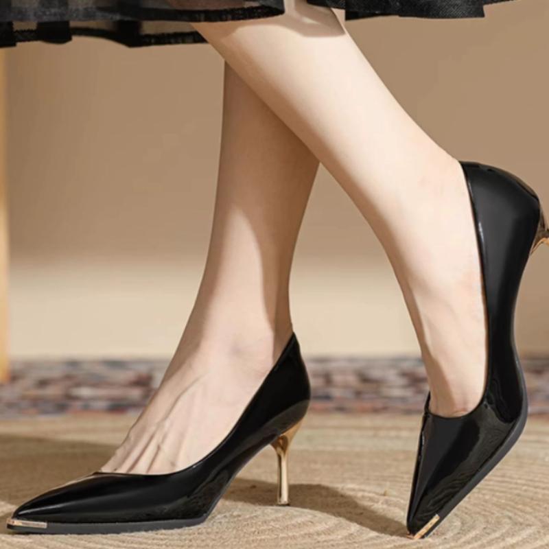 Элегантные женские туфли на каблуке Черная замша Мода Весна Женские туфли-лодочки 6/8 см Высокий каблук Темперамент Заостренный носок Вечерние туфли для платья
