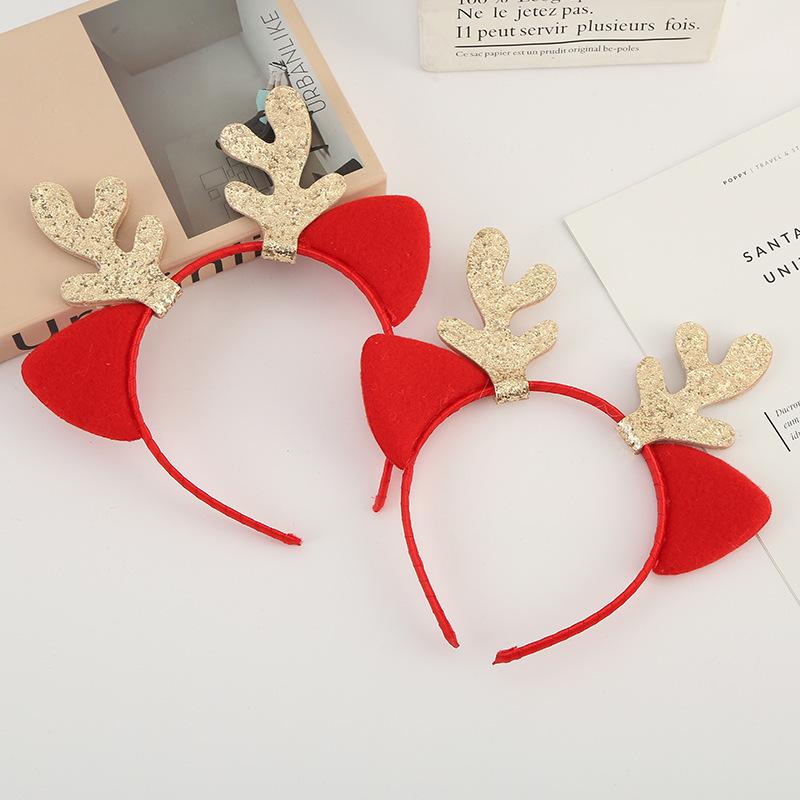 Golden Sequin Reindeer Antler Headband - Cute Christmas Hair Accessory for Girls