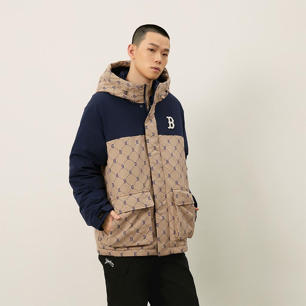 Новая коллекция MLB MONOGRAM Базовая куртка-пуховик Boston Red Sox FW24 Унисекс Светло-бежевая 3ADJM0846-43BGL