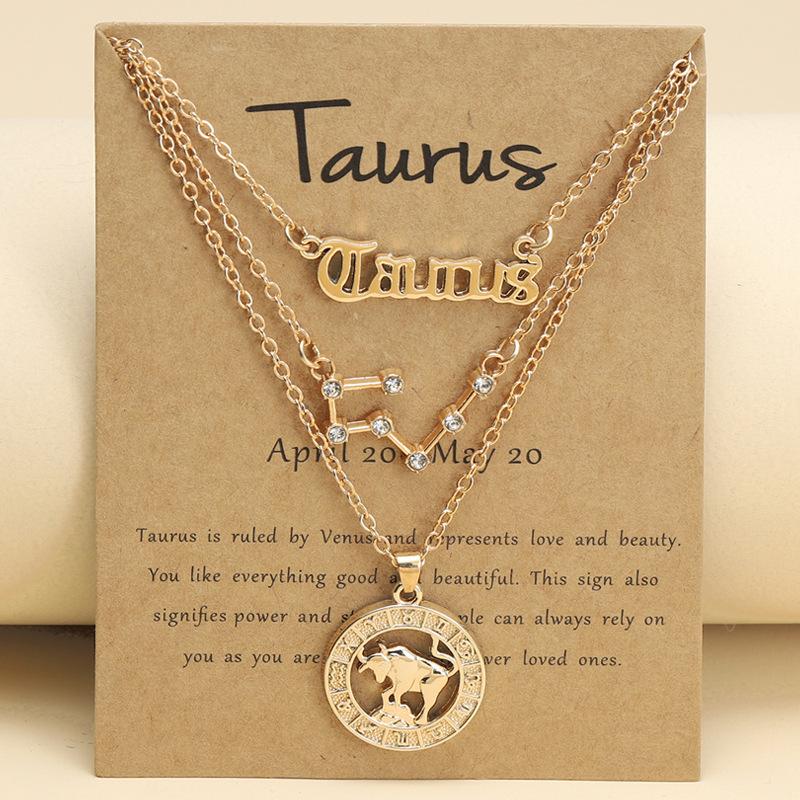 3Pcs Zodiac Sign Necklaces Set For Women 12 Constellation Letter Pendant Chain Choker Birthday Jewelry With Cardboard Card