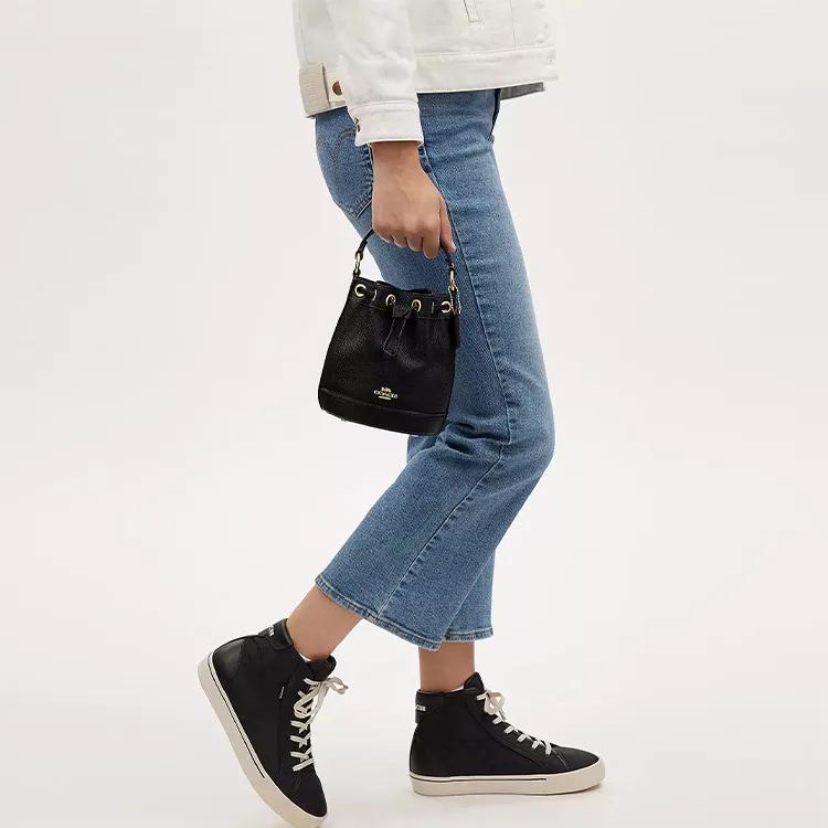 COACH Dempsey Pebble Leather Bucket Bag , One Shoulder Handbag Mini Women's Black (Unisex) Handbags CN683 IMBLK