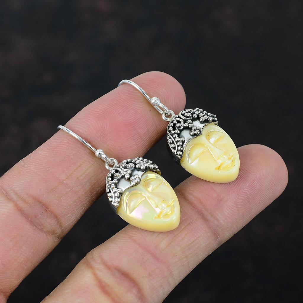 Резьба по кости лицо мистический огонь серьги стерлингового серебра 925 пробы серьги ювелирные изделия из драгоценных камней подарки для матери серьги ручной работы новейший дизайн ювелирных изделий