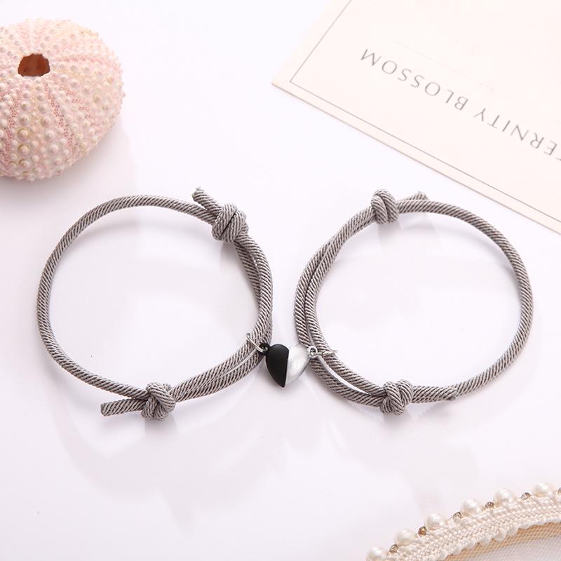 Trendy Black & White Love Magnet Milan Rope Couple Bracelets for Girlfriends