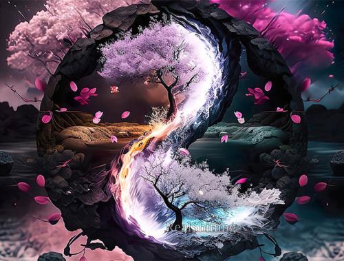 Инь Ян алмазная живопись Тай Чи вишневый цвет пейзажи 5D Алмазная вышивка полная дрель наборы для вышивки крестом животное дерево