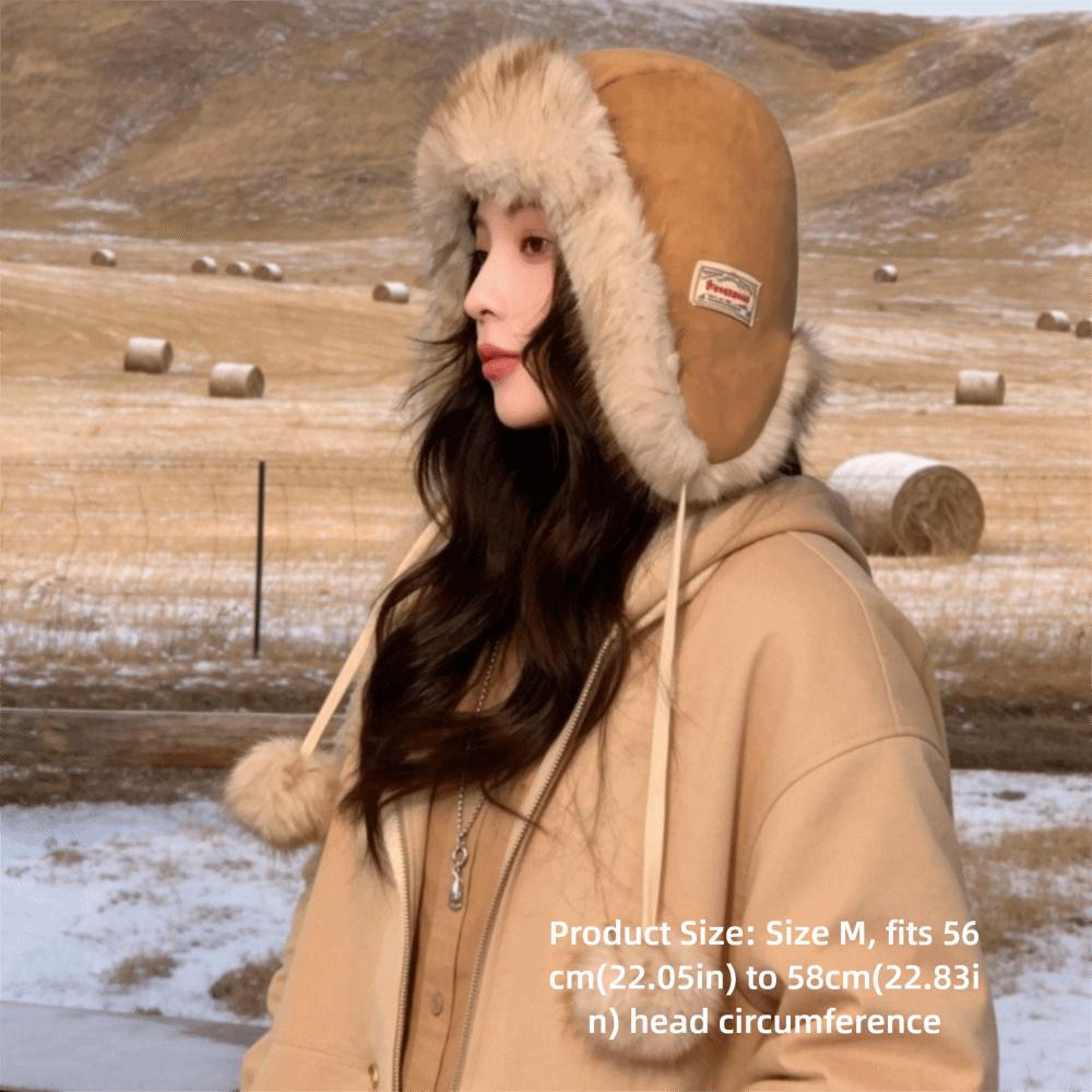 Pom Poms Ear Flap Ushanka Hat Polyester Winter Cycling Hat Fleece Lined Trapper Hat Winter Season