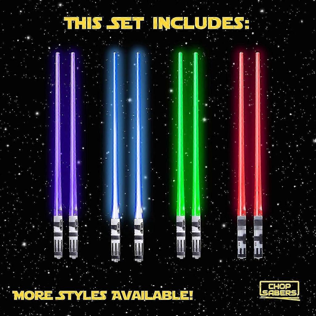 Lightsaber Chopsticks Set of 4 Pairs - LED Light Up Sushi Chopsticks with 8 Color Modes - Reusable Sci-Fi Design