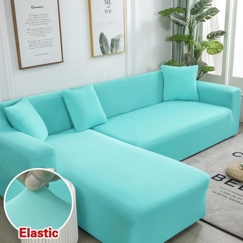 Solid Color Corner Sofa Cover Elastic Thin Fabric Sofa Covers for Living Room Pets L Shape Sofa Need Order 2 Pieces Slipcover