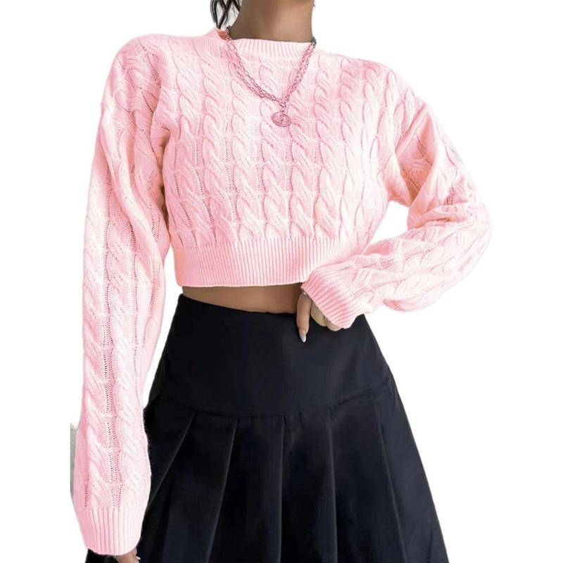 Модные новые короткие трикотажные изделия для женщин, осень и зима, круглый вырез, с длинным рукавом, свитера, женские, элегантные, повседневные, женские, трикотажные, джемперы 25094