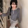 The Pink Ha Eum Color Block Stripe Button Fleece Hoodie