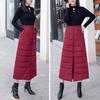 Winter Women Skirt Thick Padded High Waist Zipper Closure Solid Color Pockets Soft Windproof Cold Resistant Ankle Length Lady Down Skirt Maxi Skirt