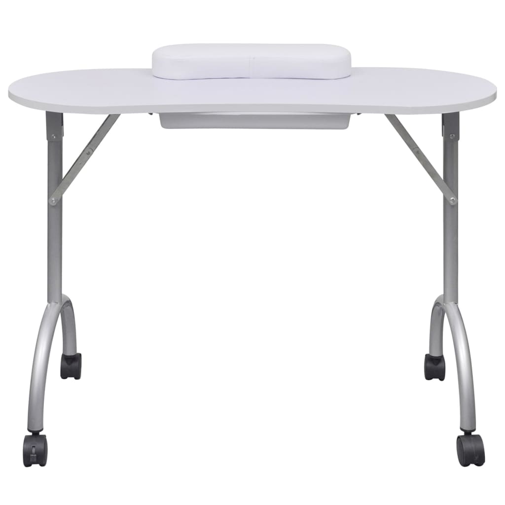 Foldable Manicure Table with Wheels White
