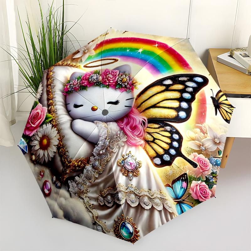1pc Hello Kitty Butterfly Wings Automatic Opening/Closing Umbrella - Portable Folding Design, 8-Bone Iron Frame Outdoor Umbrella, Ideal Gift for Fans,