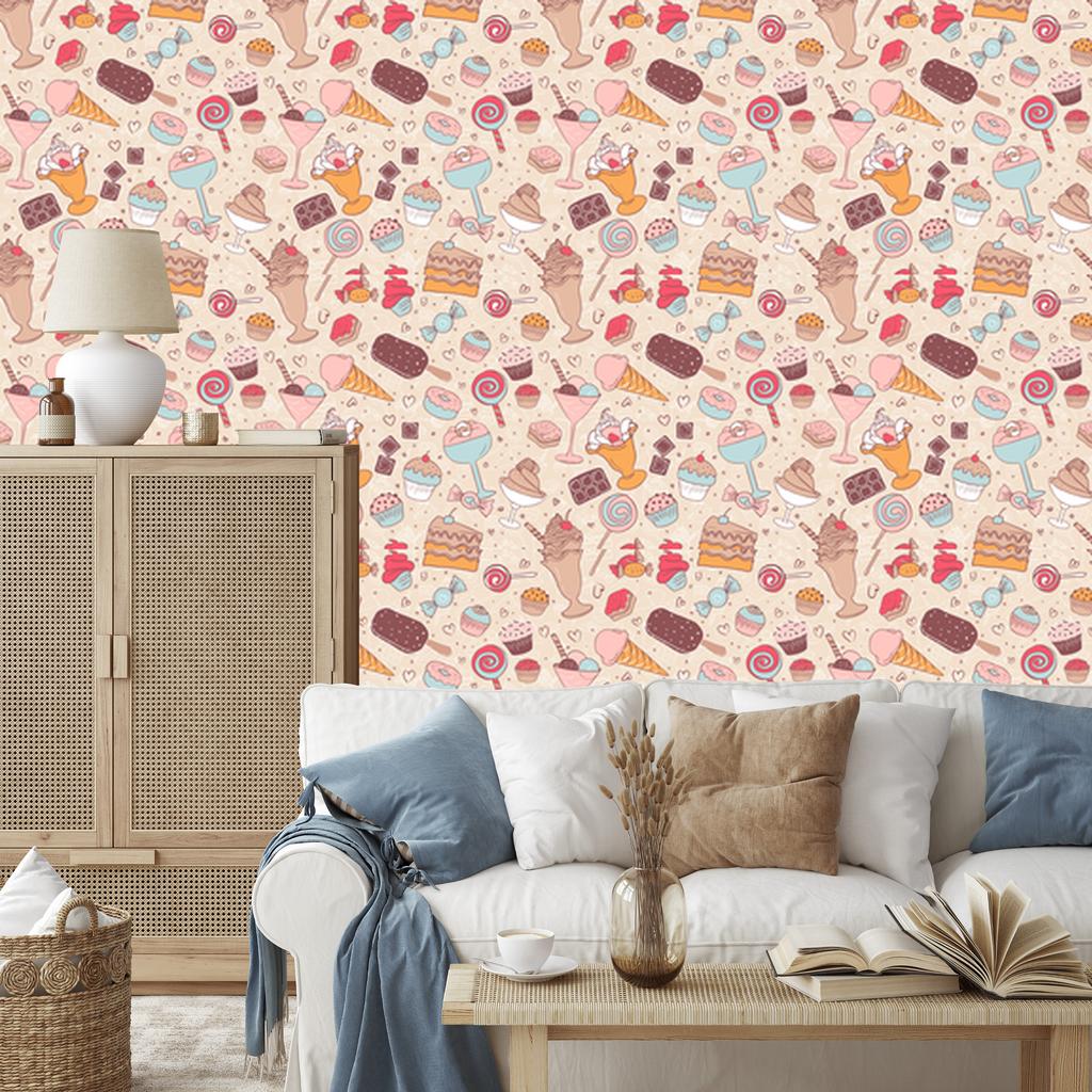 Sweets wallpaper in pastel colors for living room and bedroom 50x1000