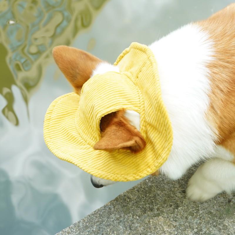 Pet Fisherman Hat Bucket Cap Dogs Wearable Knit In Corduroy Style Corgi Teddy Small Medium Breeds