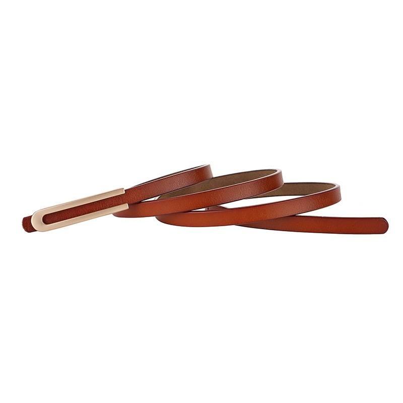 Genuine Leather Thin Waist Belt For Women With Alloy Buckle And Bright Finish For Casual Dresses