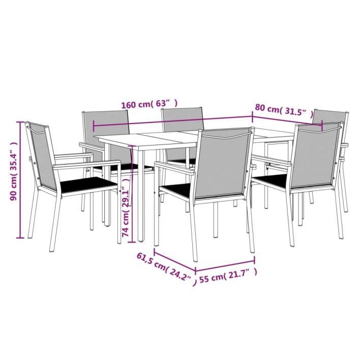 VidaXL Garden Dining Set 7 Pcs Black Textilene and Steel 3187046