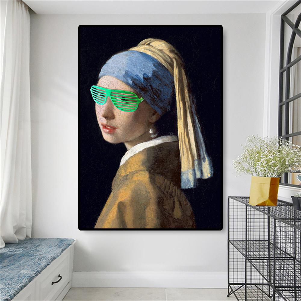 Banksy Style Print Altered Wall Art Girl with a Pearl Earring Poster Vintage Portrait Funny Canvas Painting Gallery Home Room