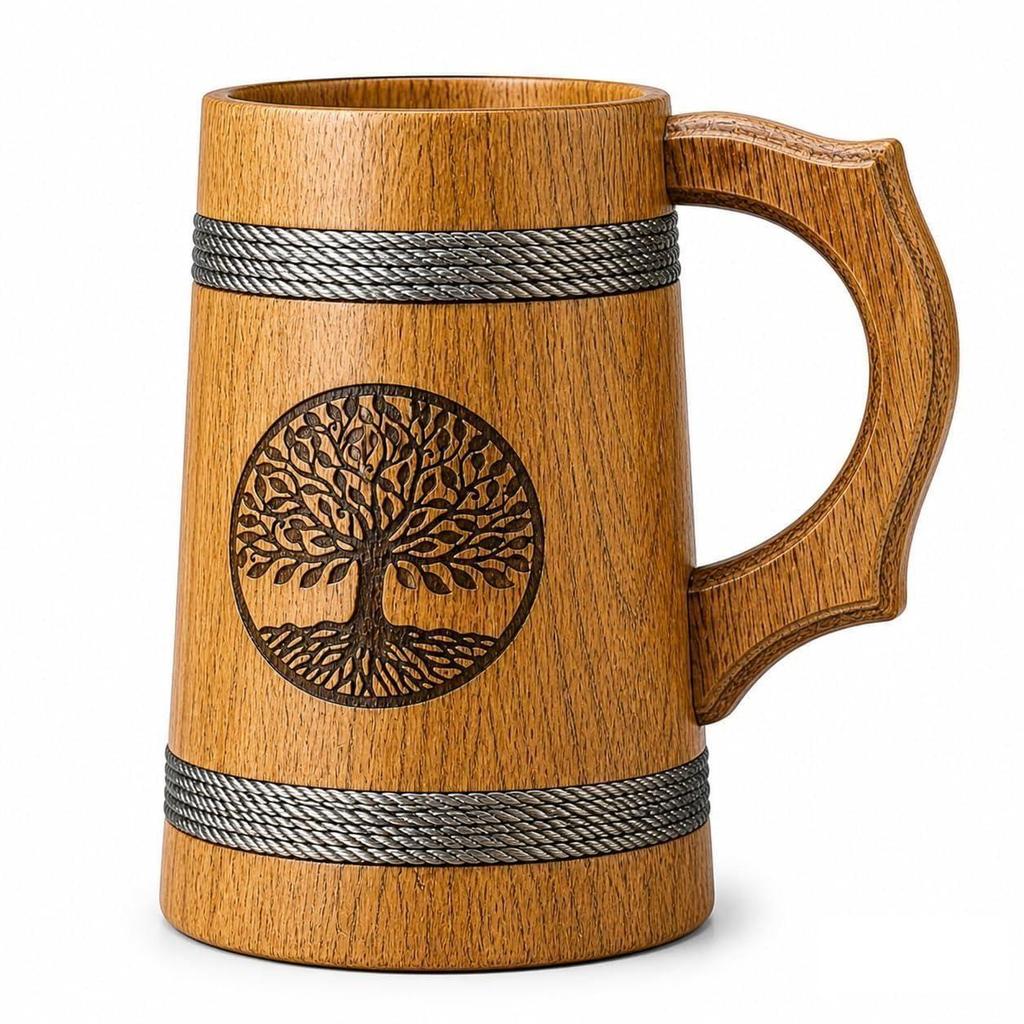 Handmade Wooden Beer Mug, Wood with Sheesham Finish, Barrel Style, Lightweight & Durable, for Craft Beer, Home Bar, Café, Party, Gift(350ml)