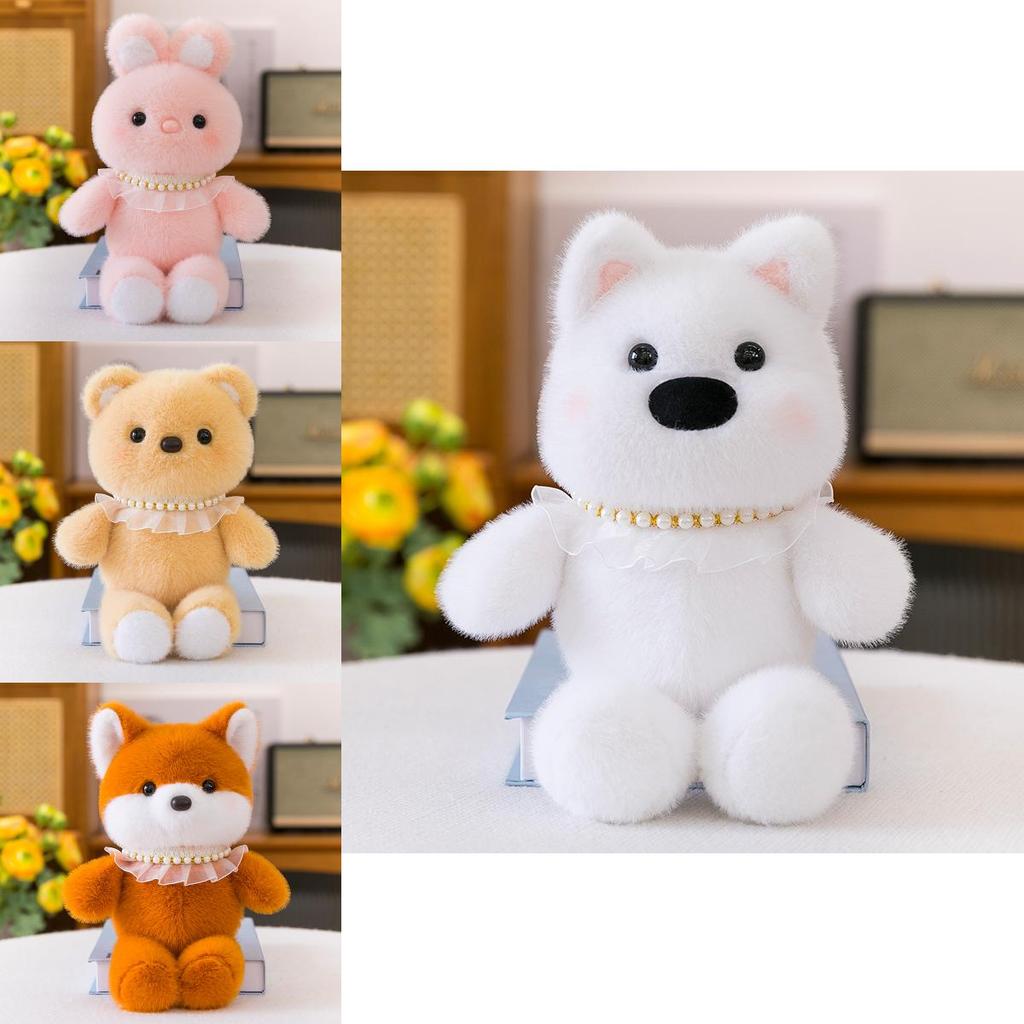 Simulation Pearl Bear Plush Toy With Soft Short Pile For Kids Birthday Gift
