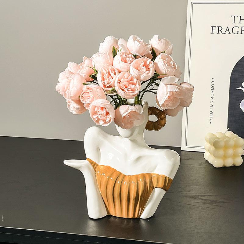 Креативная керамическая ваза в форме человека, статуя женщины, аксессуары для цветочной композиции, ваза для цветов, аксессуары для домашнего декора