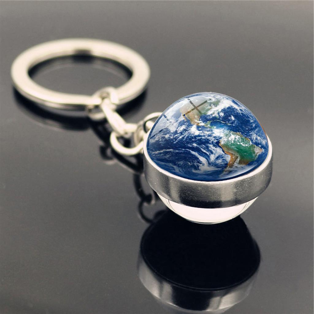 Solar System Milk Y Way Nebula Double Sided Glass Ball Keychain