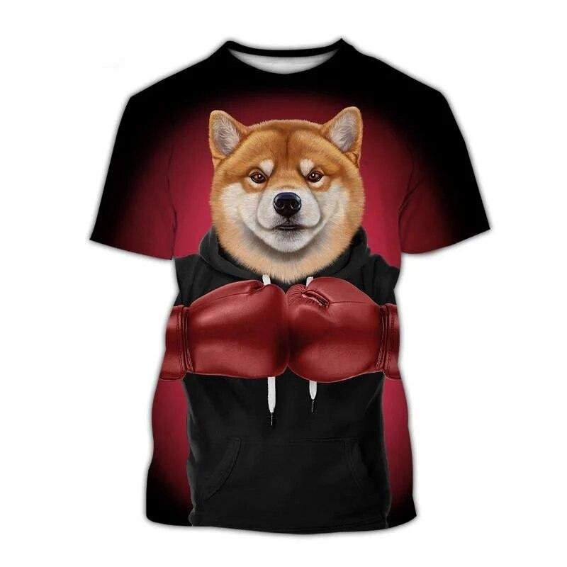 Футболка с 3D принтом «Боксерская собака», повседневная модная мужская футболка с коротким рукавом, забавная футболка с изображением Мопса Шиба-ину, милые детские футболки с круглым вырезом
