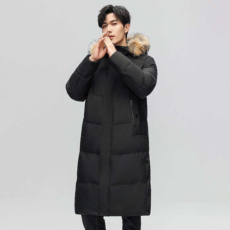 Winter Down Jacket Men's Long Over-knee Thickened Warm Hooded Jacket Couple