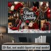 2D plane red-black-gold wind birthday celebration theme banner background featuring elements of roses gifts and high heels