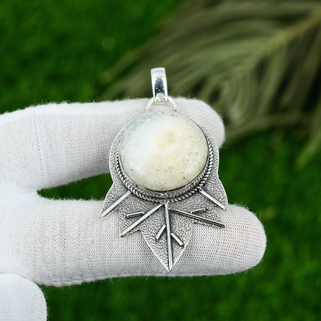 Natural Solar Moss Opal Gemstone Pendant 925 Sterling Silver Jewelry For Women