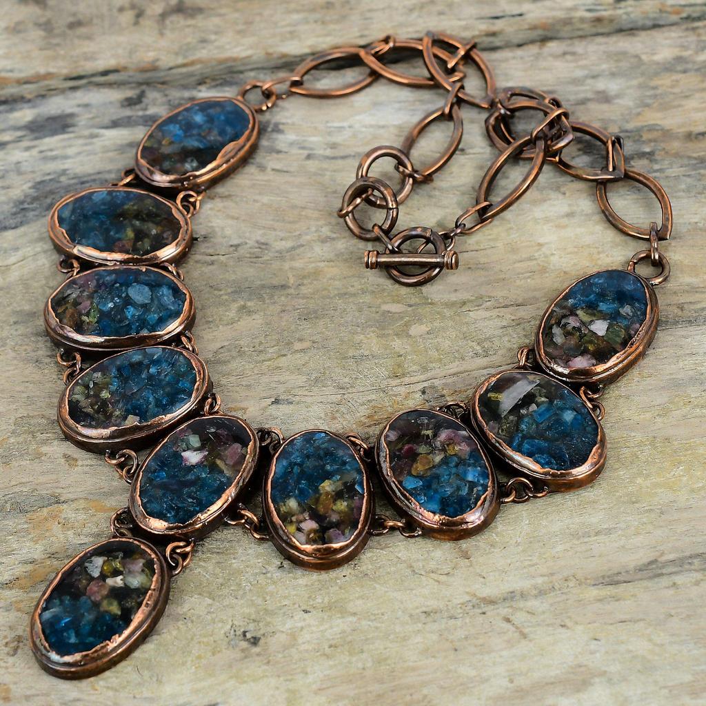 Ожерелье с турмалином-арбузом, ожерелье из электроформованной меди, ожерелье с регулируемой цепочкой, украшения ручной работы с оригинальными драгоценными камнями, подарки на годовщину