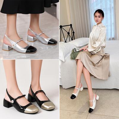 Модные сандалии смешанного золотого/серебряного цвета, женские сандалии-слингбэки на среднем высоком каблуке, офисные туфли для леди, летние туфли Мэри Джейн для невесты