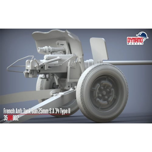 Dynamo Models 1/35 French Hotchkiss 25mm S.A. 34 Type 2 Anti-Tank Gun Premium Edition Plastic Model DYN35DM002P