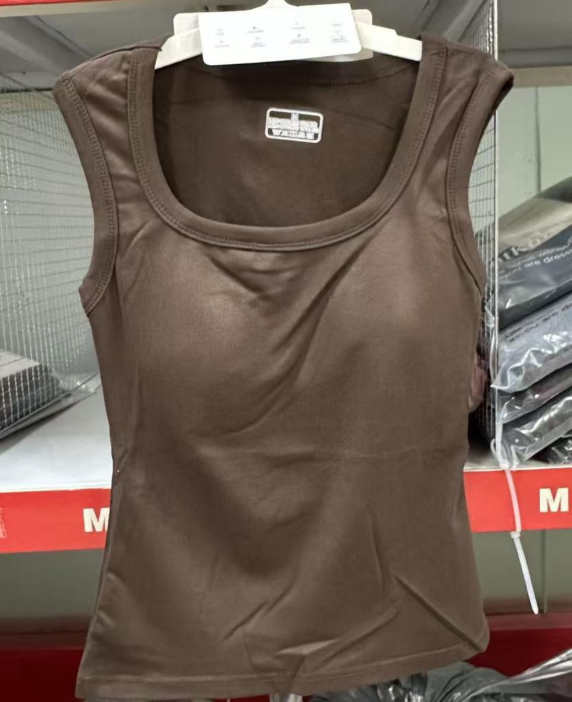 Women's U Neck Sleeveless Wide Strap Tank Top Slim Fit Casual Solid Rayon Ice Camisole With Fixed Built In Bra Pad