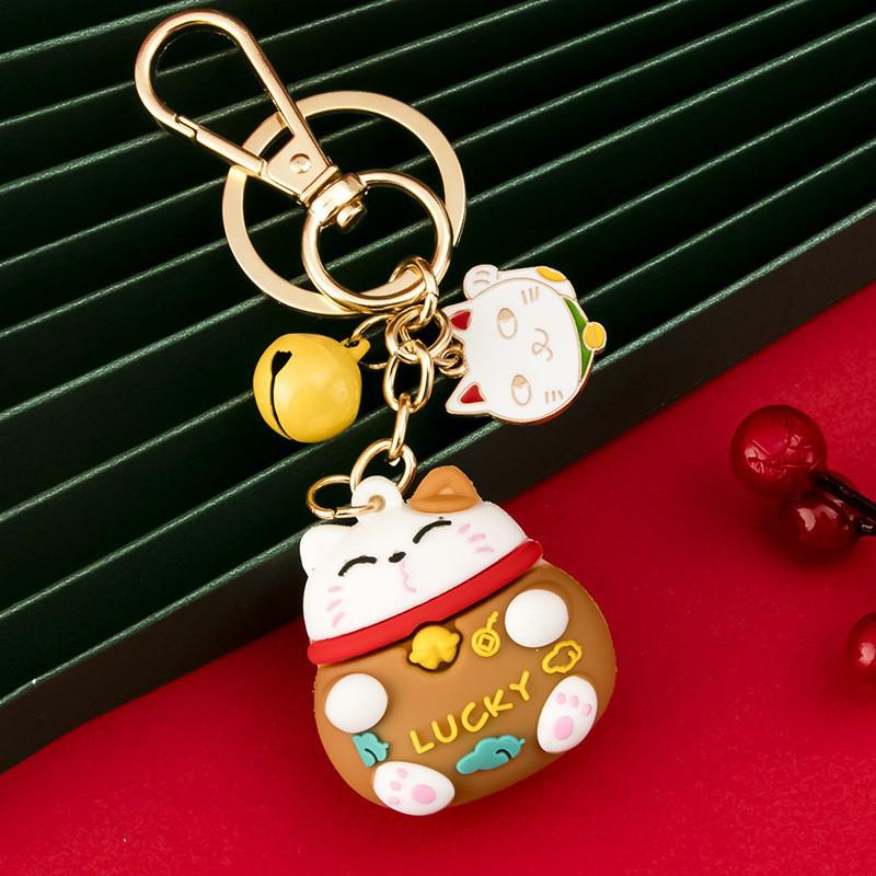 Корейский милый брелок для ключей Lucky Cat: Очаровательная подвеска для пар, сумок и автомобилей