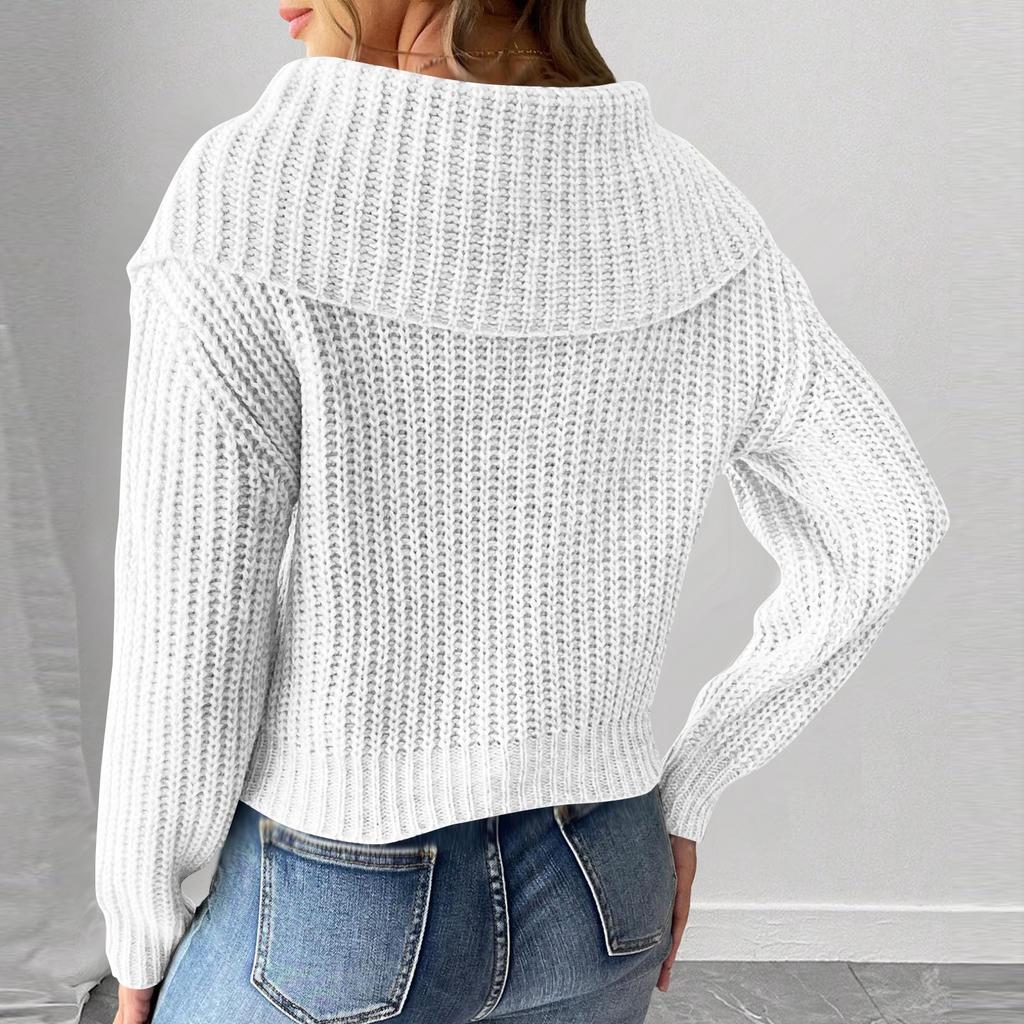 Women's Short Large Collar Butterfly Knot Splicing Pullover Sweater Top