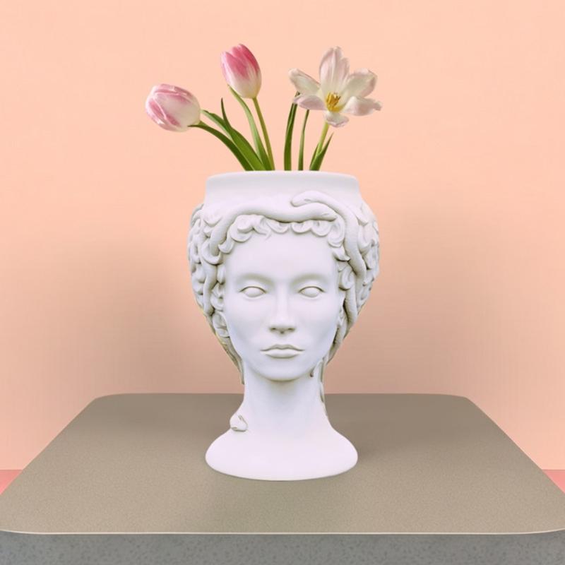 Large Snake Lady Head Gypsum Silicone Molds Storage Box Mold for Making Succulent Plant Flower Candle Holder