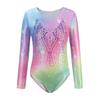 Детский балетный гимнастический купальник с длинными рукавами для девочек, эластичный купальник с градиентным принтом, блестящая танцевальная одежда, боди для детей 5-12 лет