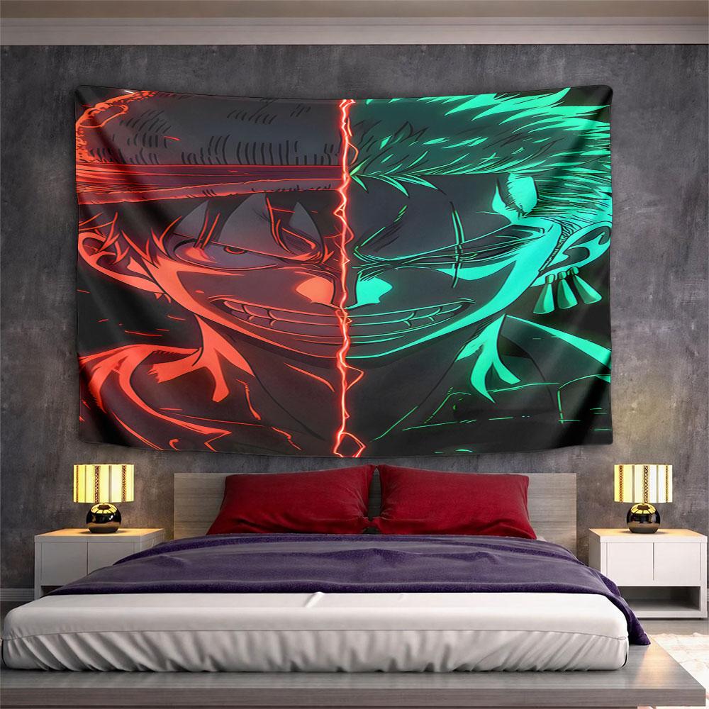 "Dual Anime Characters with Red-Green Glow" Pattern Wall Hanging Tapestry Decorative Tapestry Home Decor for Bedroom and Living Room